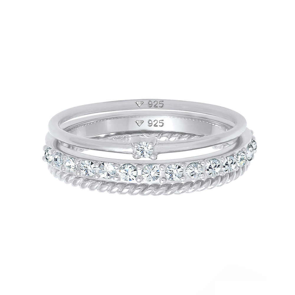 Elli Elli Bague Femmes Pile Élégante Festif Look des Couches avec Cristaux en Argent S Bague