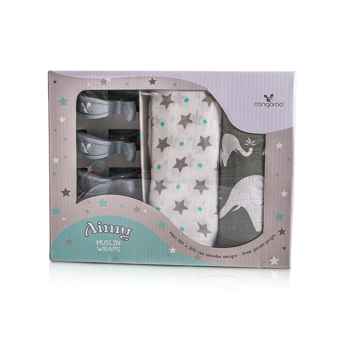 Baby Stoffwindel Set Aimy 120 x 110 cm, Klemmen, Musselin, Spucktücher Mullwindeln