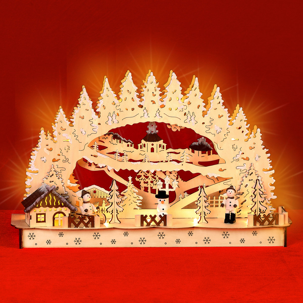 DEUBA Schwibbogen Winterdorf Weihnachten hellbraun