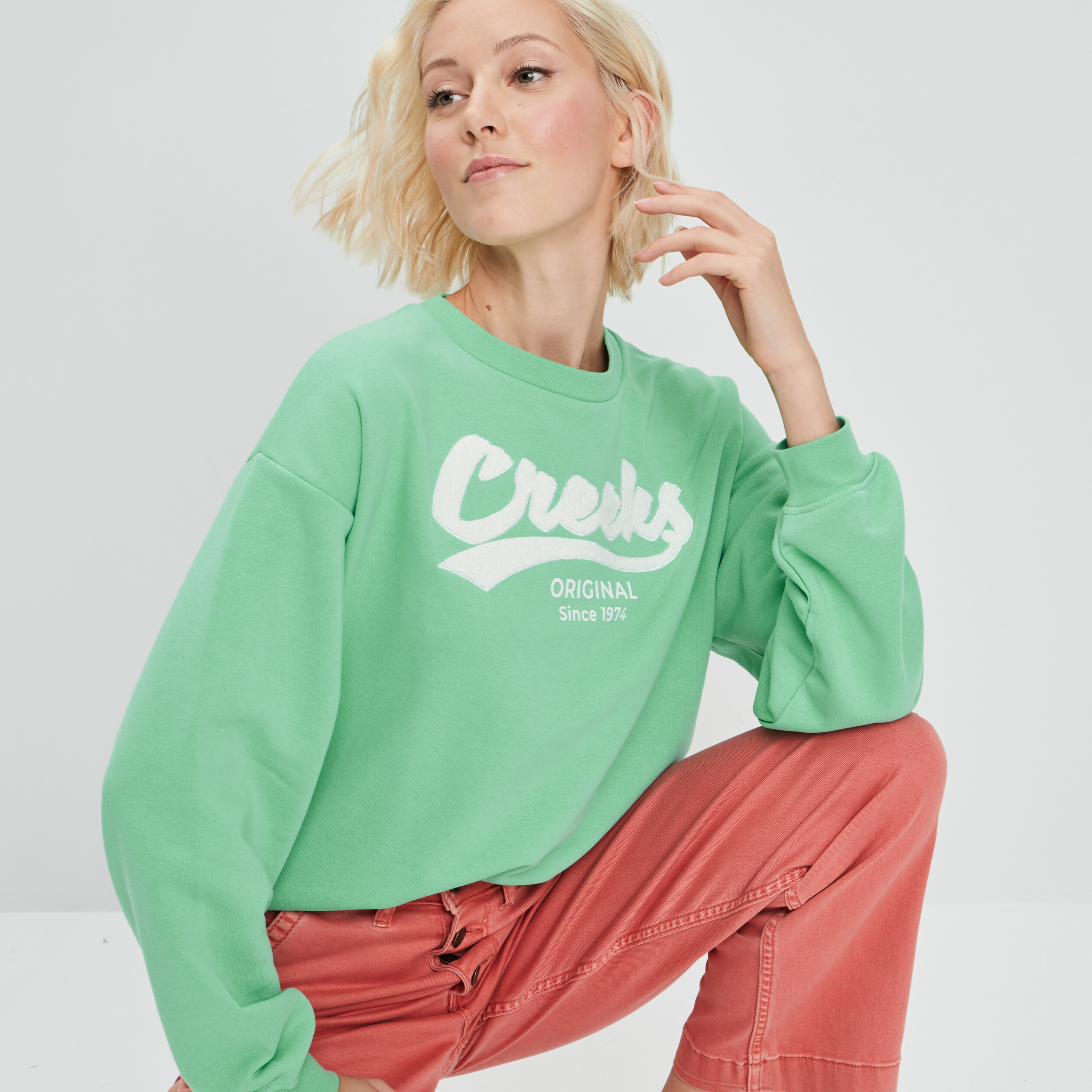 Sweat col rond Creeks vert femme | La Halle