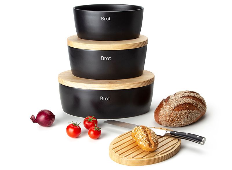Continenta Brottopf oval mit Holzdeckel 30 cm Schwarz