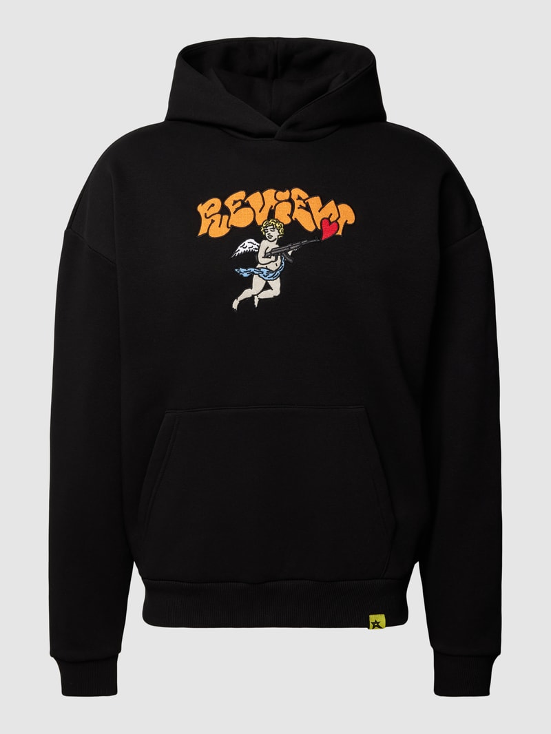 Hoodie aus Baumwoll-Mix mit Label-Detail in schwarz