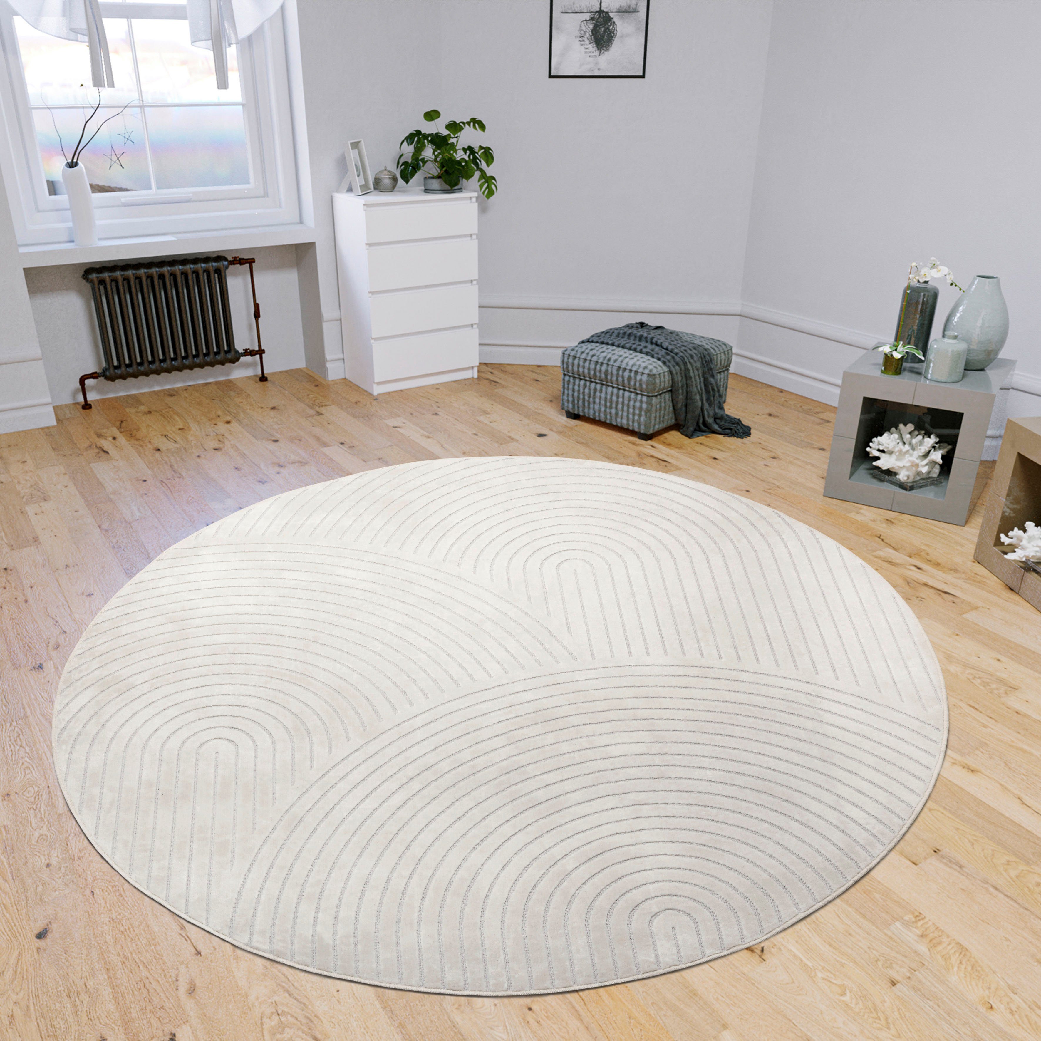 Teppich Faron, HANSE Home, rund, Höhe: 3 mm, Kurzflor, Skandi, Boho, 3D Effekt, Wohnzimmer, Schlafzimmer, Flur