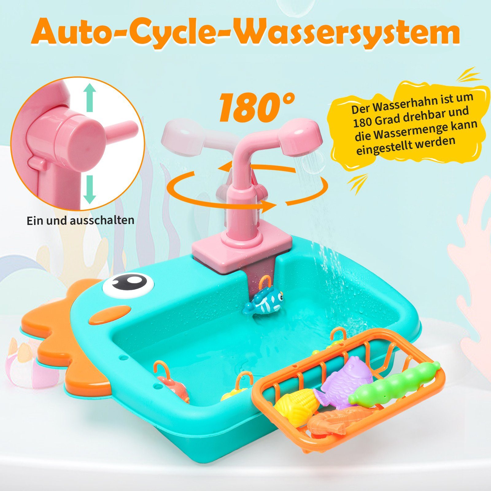 LBLA Lernspielzeug Küchenspüle Spielzeug Set mit Wasserfunktion, Weihnachtsgeschenk, Kinderwaschbecken Spielküche Waschbecken Rollenspiel für Kinder