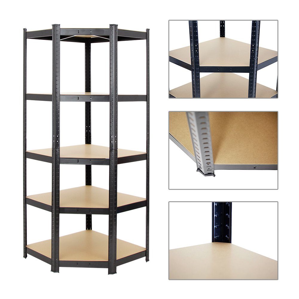 PROREGAL® Eckregal Eckregal Ragnar, HxBxT 180x70x40 cm, Fachlast 175kg, Schwarz, Traglast von 175 kg pro Ebene bzw. Gesamttraglast von 875kg je Regal