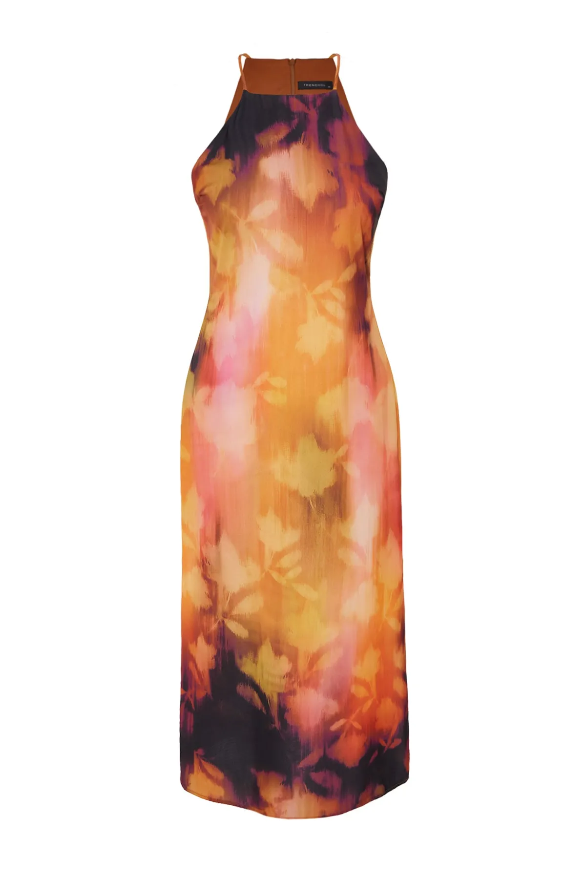 Trendyol Collection  Orangefarbenes Neckholder-Midikleid mit gemustertem Webmuster TWOSS23EL02417