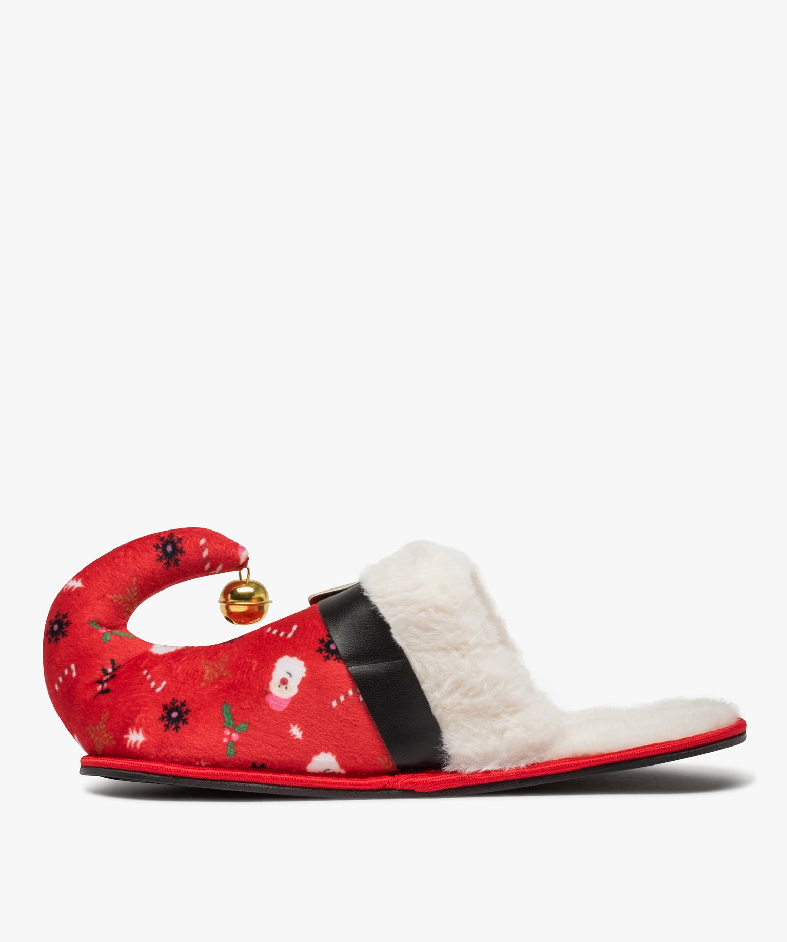 Chaussons femme mules Père Nol avec grelot noir | GEMO