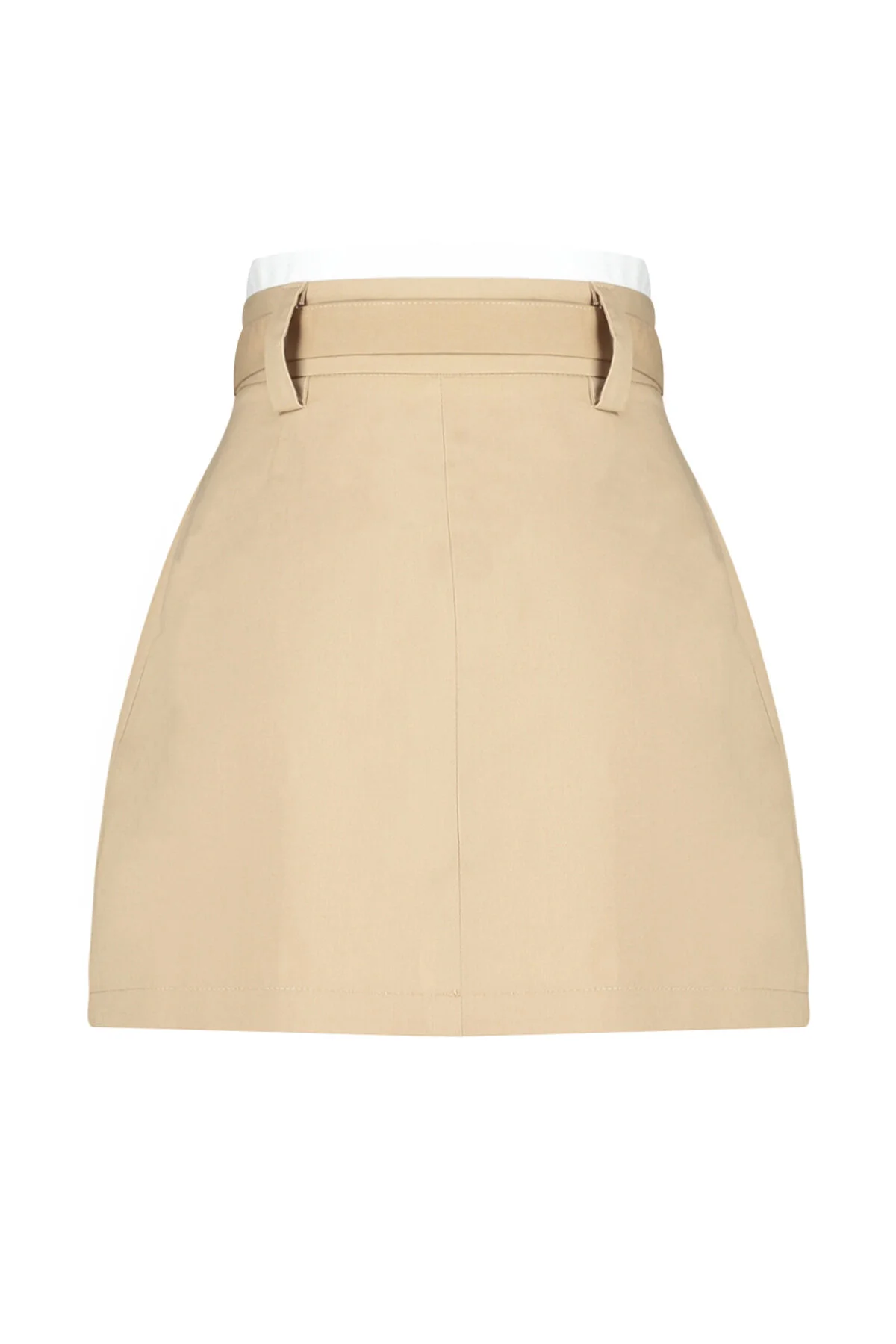 Trendyol Collection  Beiger plissierter Mini-Webrock mit Doppelgürteldetail TWOAW24ET00079