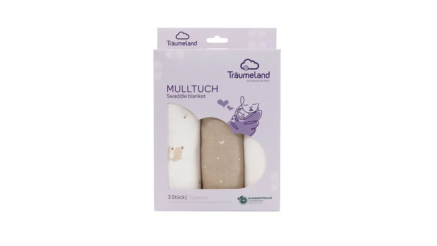 Träumeland Mulltücher 3er-Set 80x80cm beige