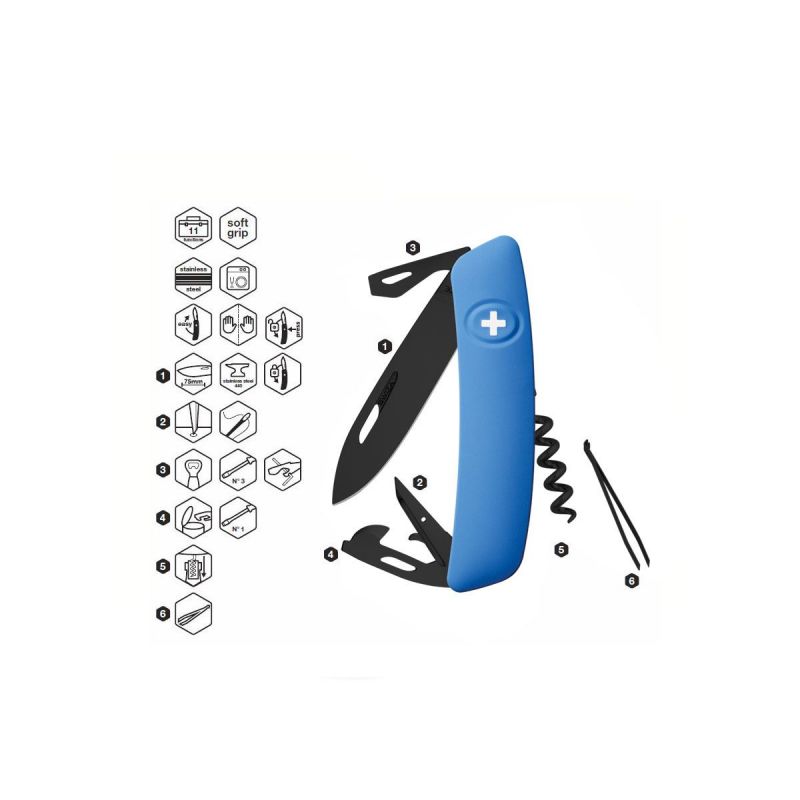 Swiza D03 All Black Blue, Schweizer Taschenmesser made in Swiss