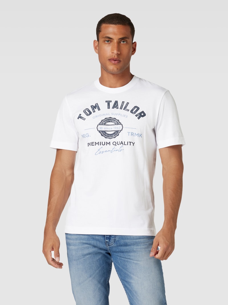 T-Shirt mit Label-Print in weiß