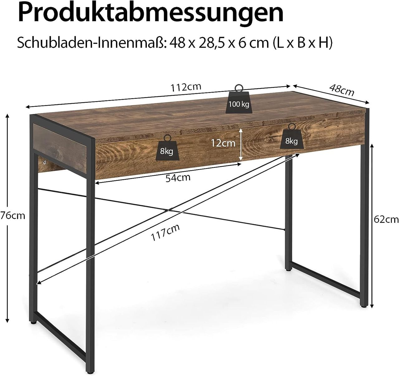 Costway COSTWAY Schreibtisch, Computertisch mit 2 Schubladen