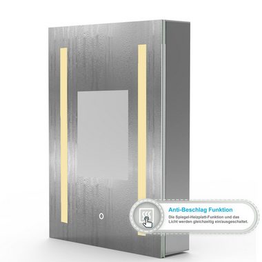 duschspa Badezimmerspiegelschrank 45-80 cm Touch/Wandschalter,Beschlagfrei, drei Lichtfarbe, Aluminum Rasierersteckdose, dimmbar, Memory