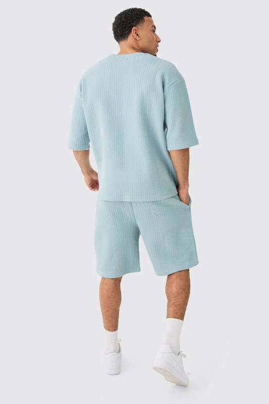 Oversize gestepptes T-Shirt mit Fischgräten-Print