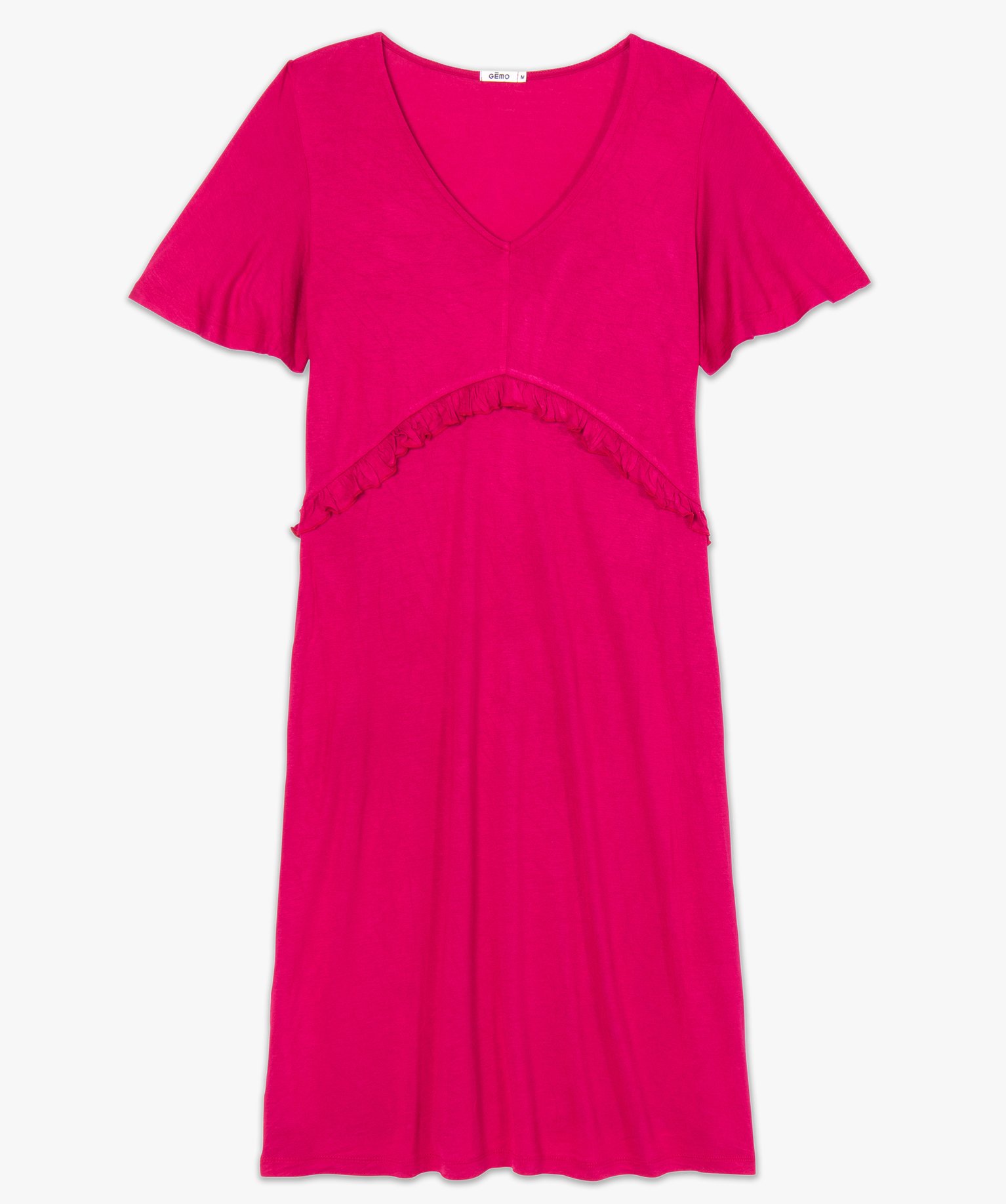 Robe de grossesse col V avec bande froncée rose | GEMO