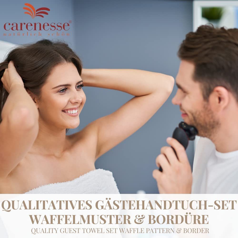 Carenesse Gästehandtücher 30 x 50 cm grau, 6-er Pack, Gästehandtücher Set Waffelmuster & Bordüre, Baumwolle, 100% Baumwolle Frottee Gästetücher fusselfrei & saugstark