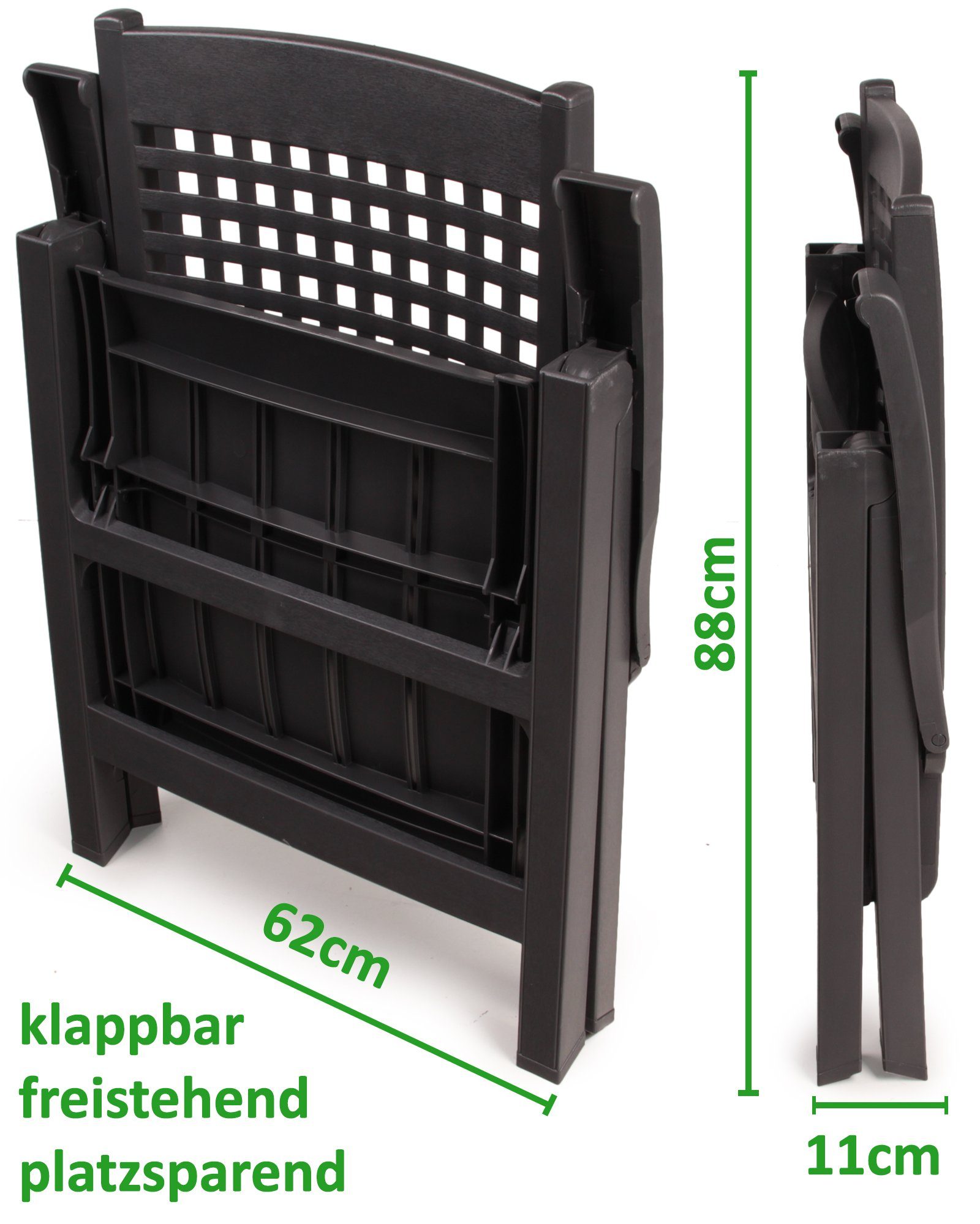 ONDIS24 Klappstuhl Bellami Hochlehner Klappsessel anthrazit Gartensessel mit Armlehnen, klappbar in 4 Stufen, Safetylock, UV-beständig, wetterresistent