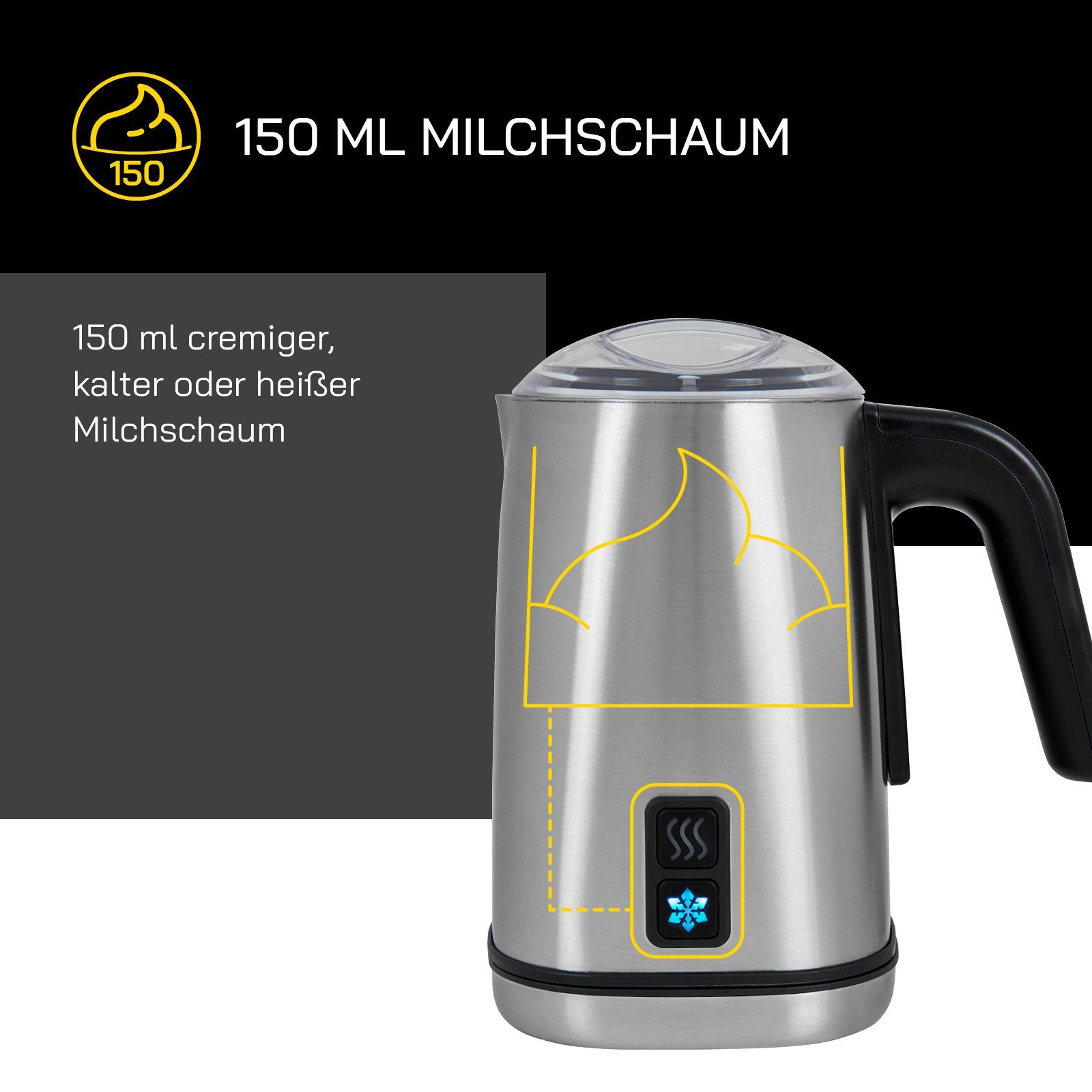Gutfels Milchaufschäumer MILK 5010, 500,00 W, Hochwertiges Edelstahldesign, 350 ml Kapazität, Testsieger