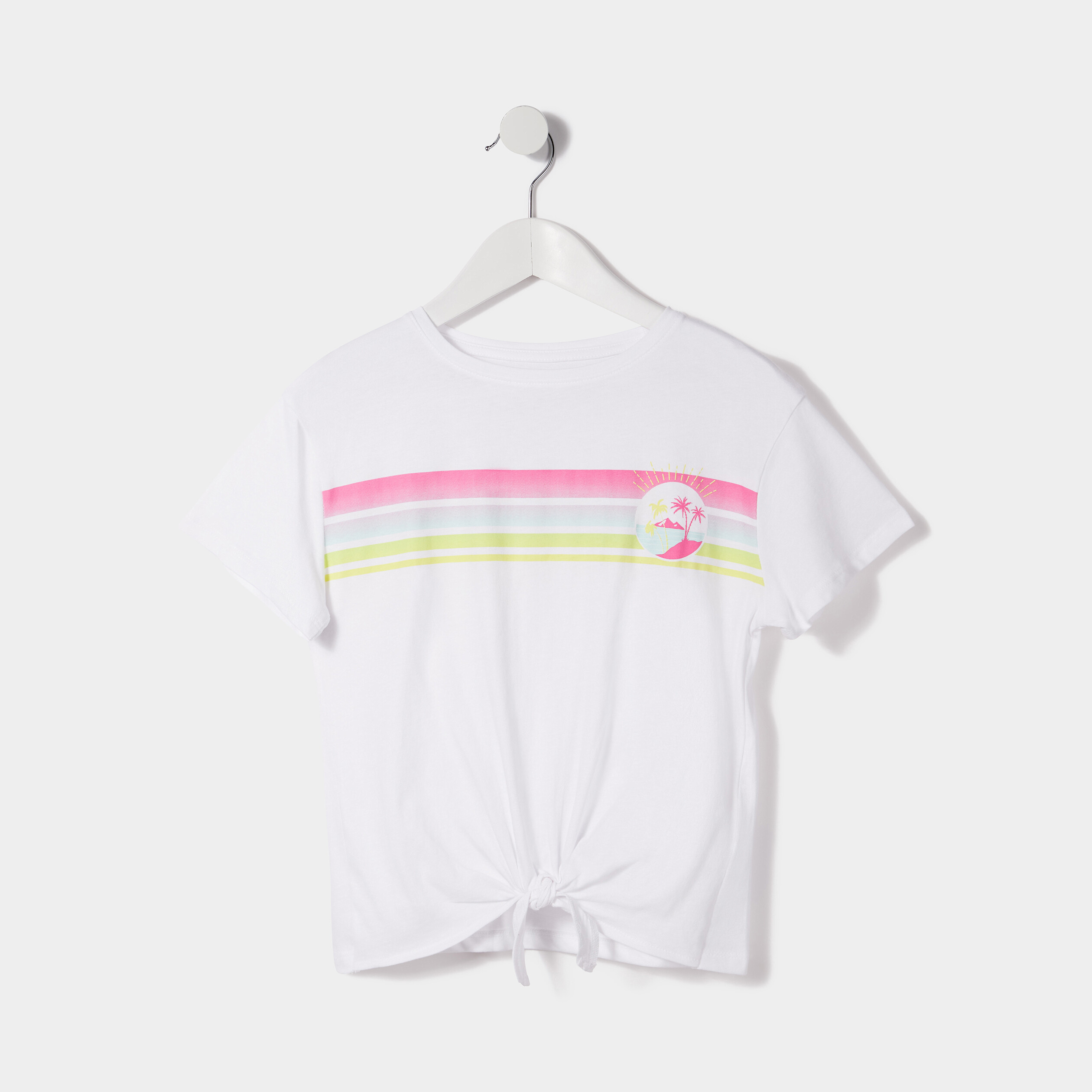 T-shirt manches courtes avec noeud ecru fille | La Halle