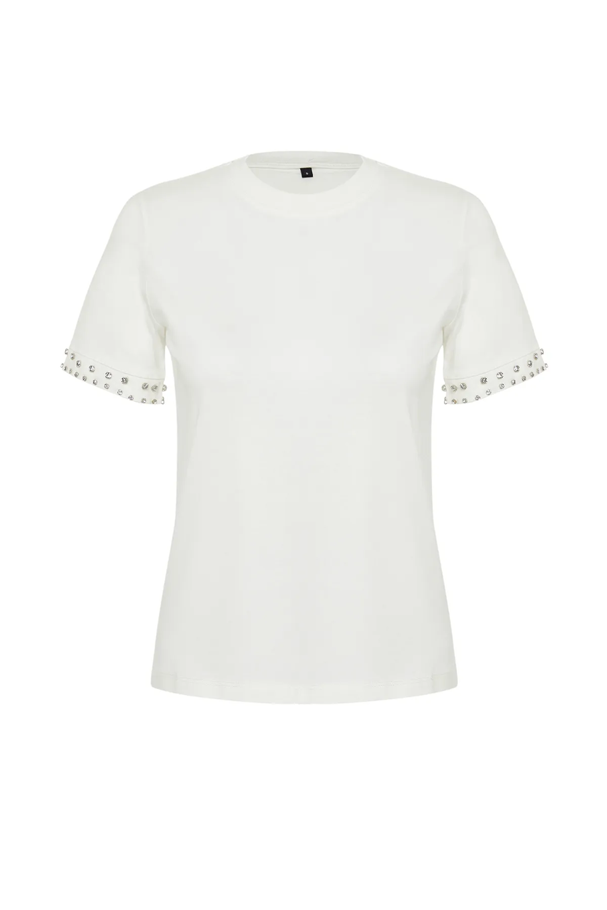Trendyol Collection  White Stone Accessoire Detailliertes Strick-T-Shirt mit regelmäßigem Muster TWOSS24TS00070