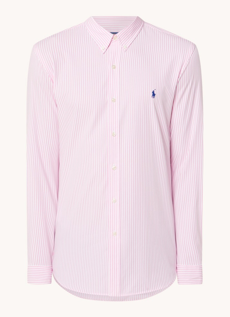Camisa Ralph Lauren Slim Fit com estampa listrada e gola abotoada.