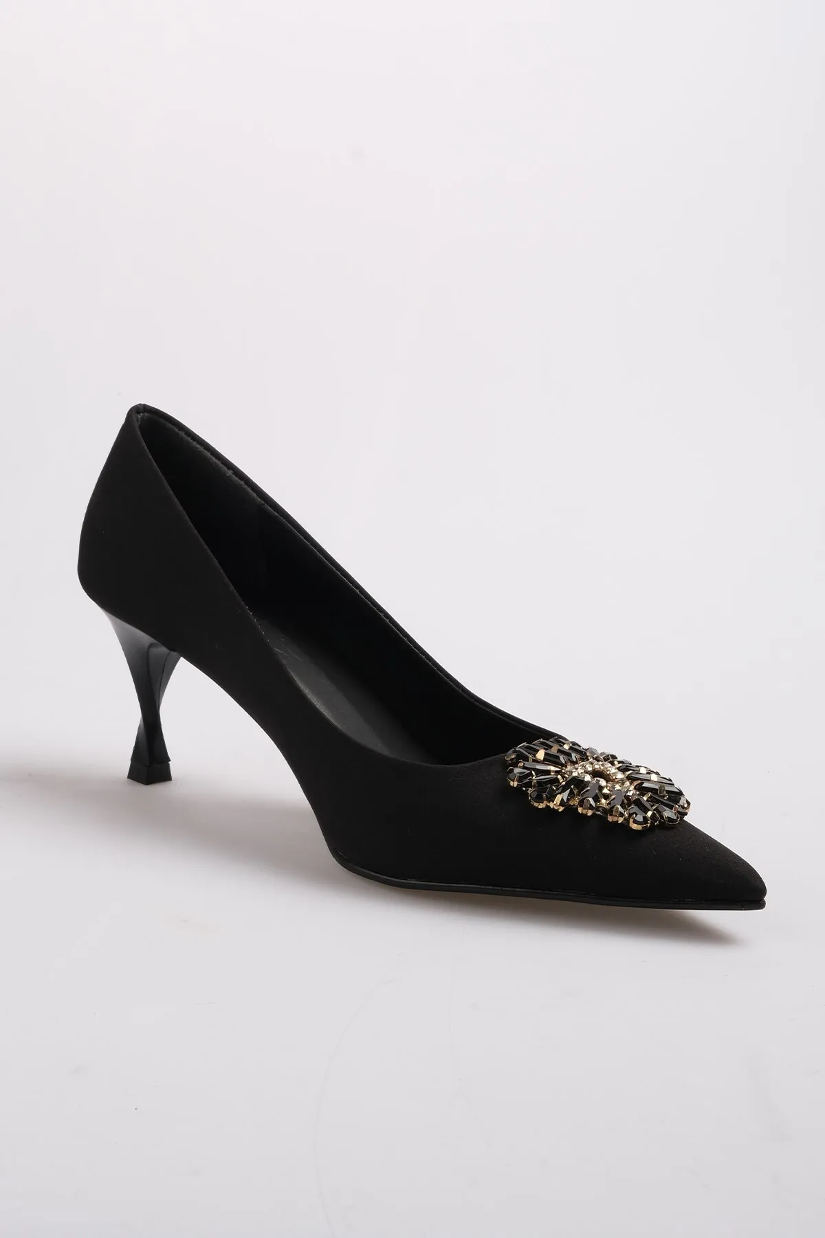 Mio Gusto  Alexandra Black Color Crystal Stone Matter Satinstoff Damen Abendkleid Stiletto-Schuhe