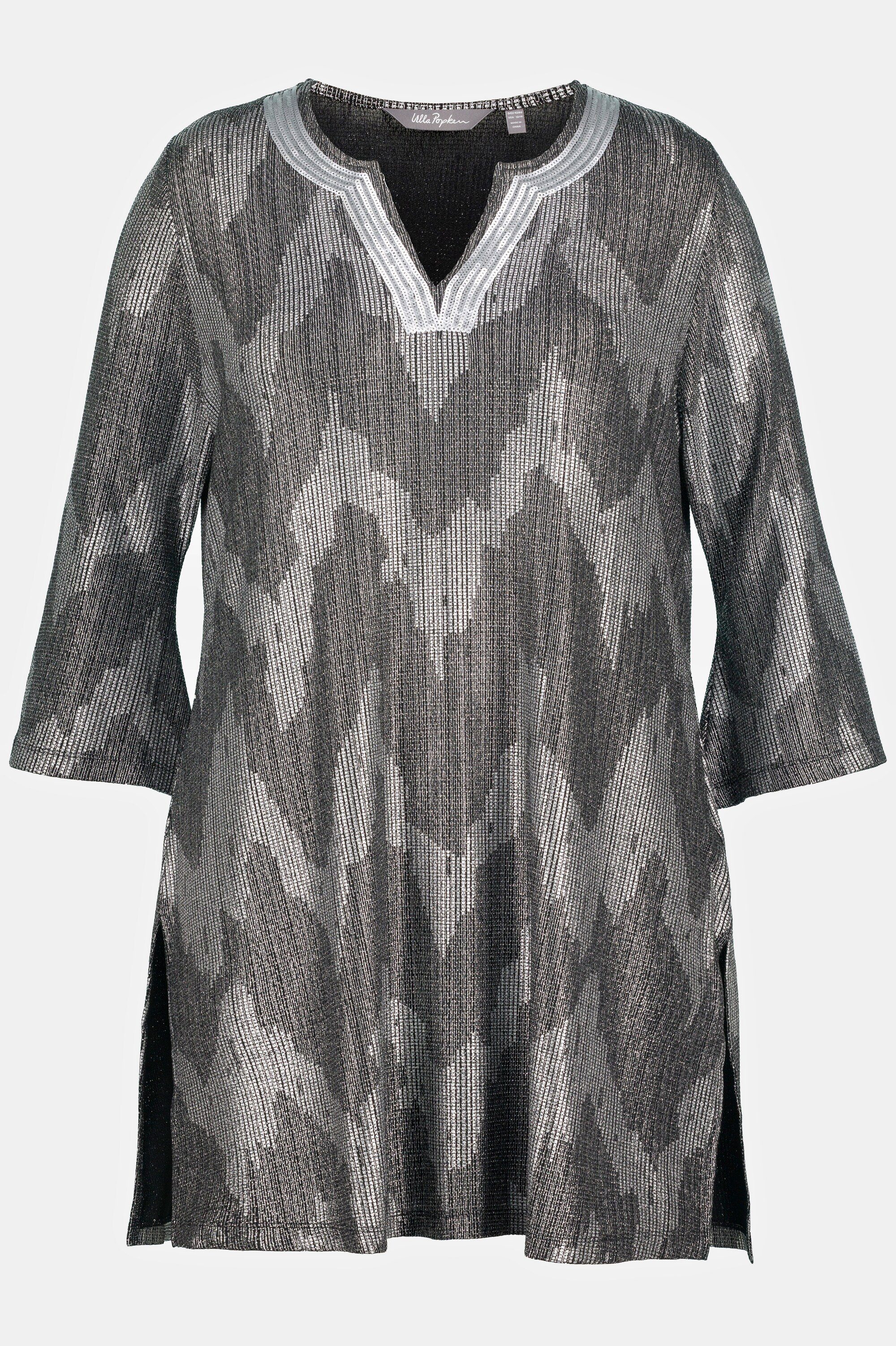Ulla Popken Tunika Tunika Metallic-Druck Tunika-Ausschnitt 3/4-Arm