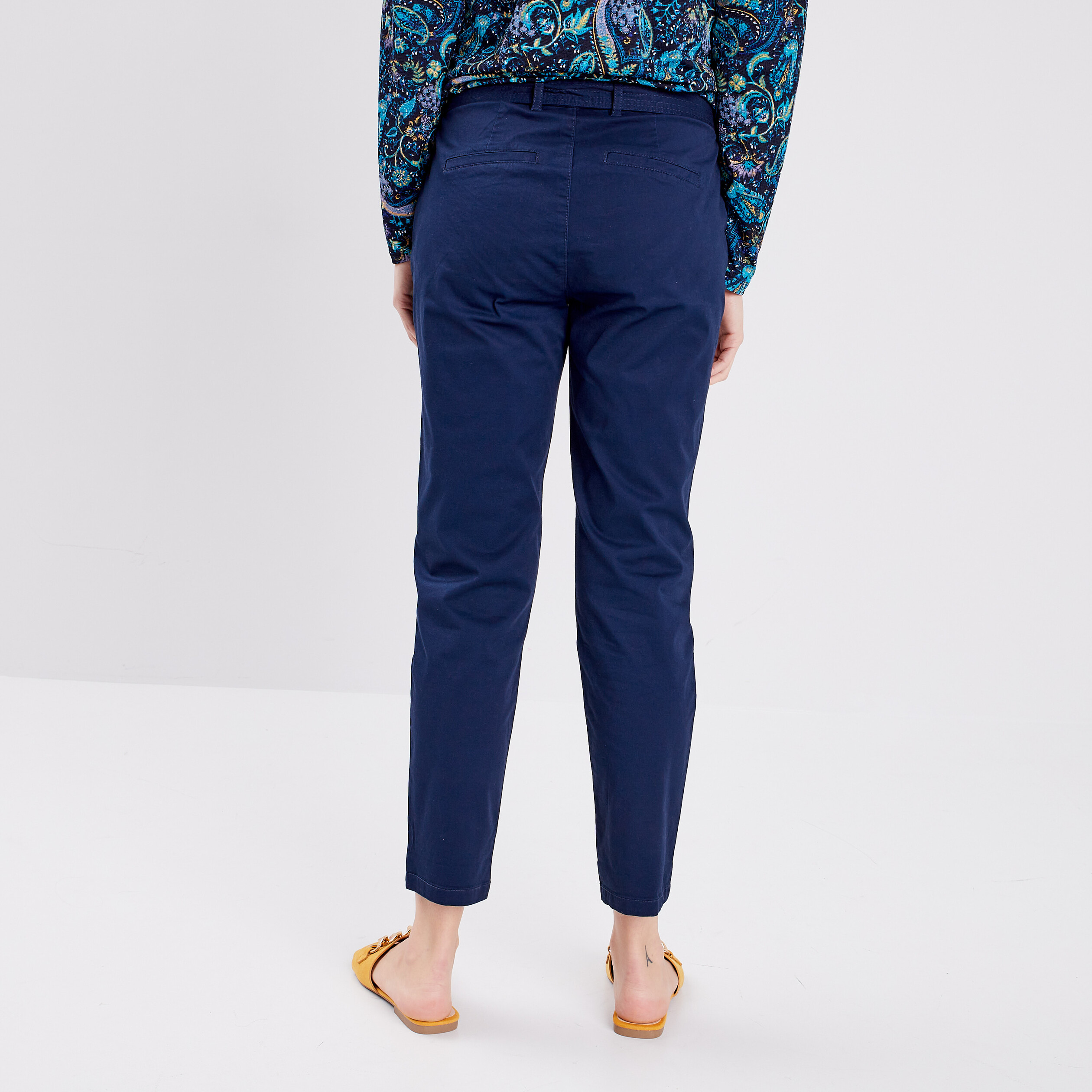 Pantalon chino ceinturé 7 8ème bleu marine femme | La Halle