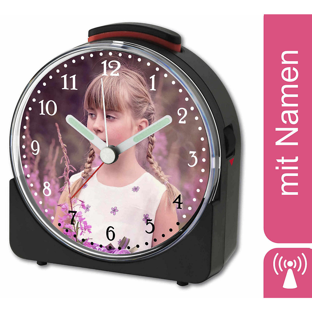 Kinder Funkwecker weiß personalisiert mit Namen Kinder Funkwecker schwarz mit persönlichem Foto