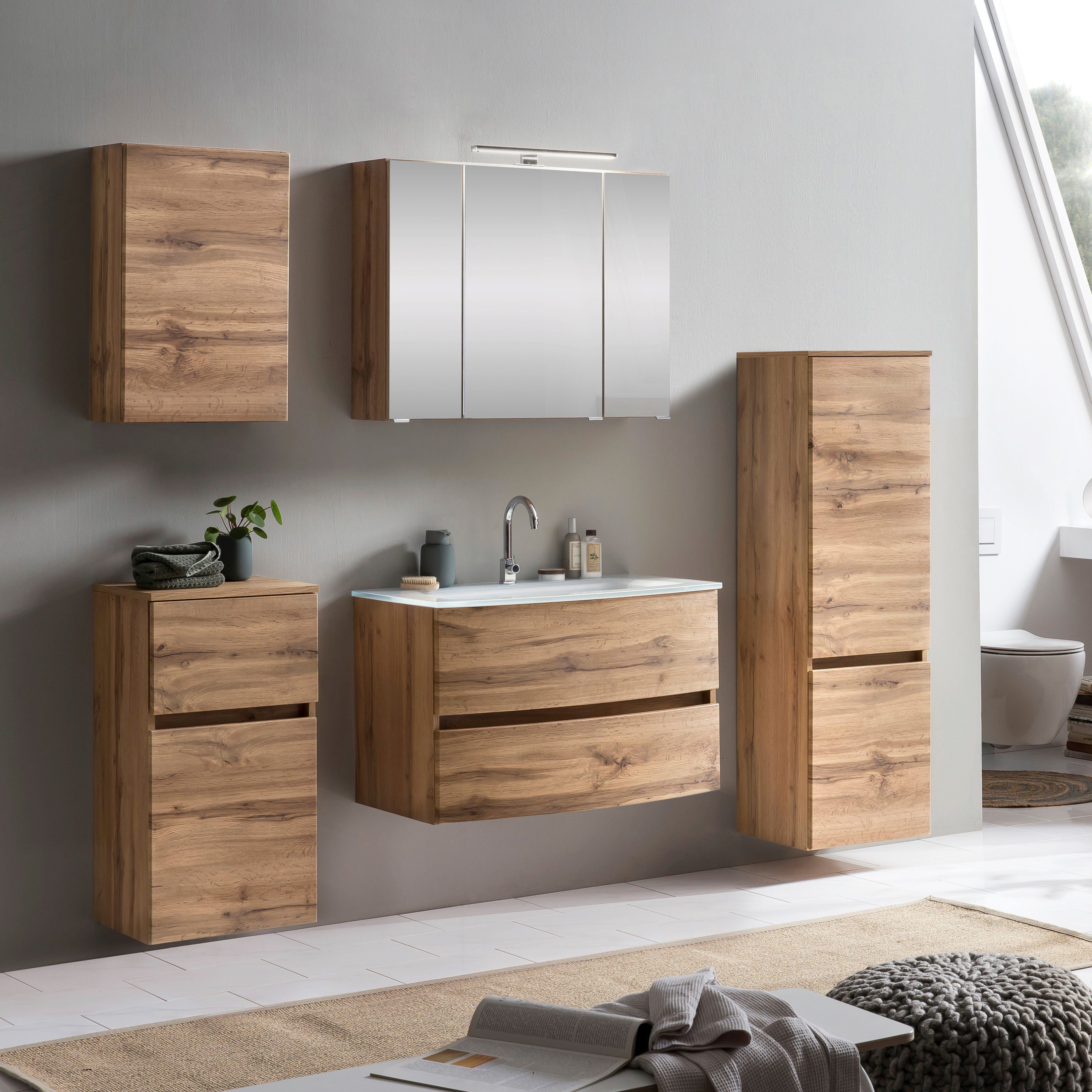 HELD MÖBEL Badezimmer-Set Kaunas, (Set, 3-St), bestehend aus Waschtisch-Set mit Midischrank, Breite 120 cm