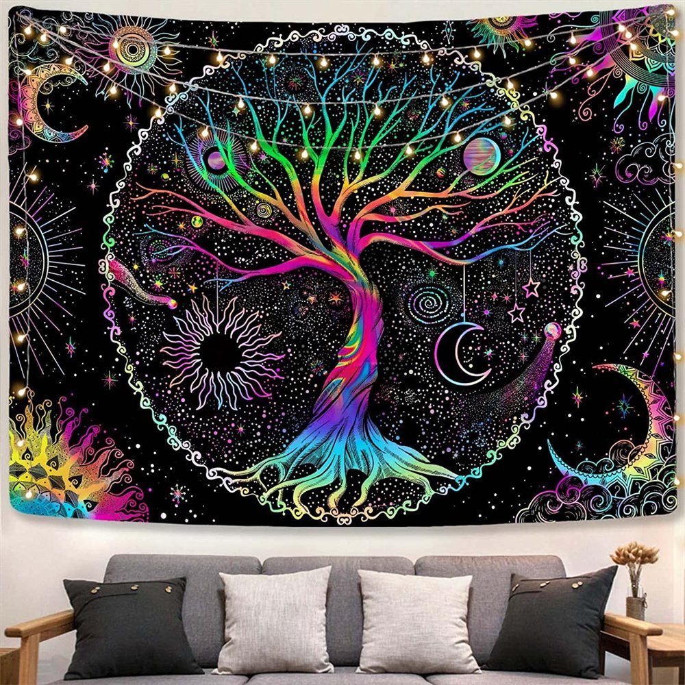 Wandteppich Baum des Lebens Tapisserie Schwarz und Weiß Wandteppich Schlafzimmer, Vaxiuja