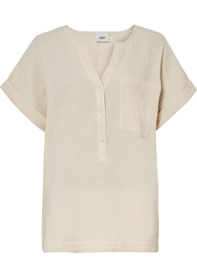 Musselin-Bluse mit Knopfleiste und Tasche