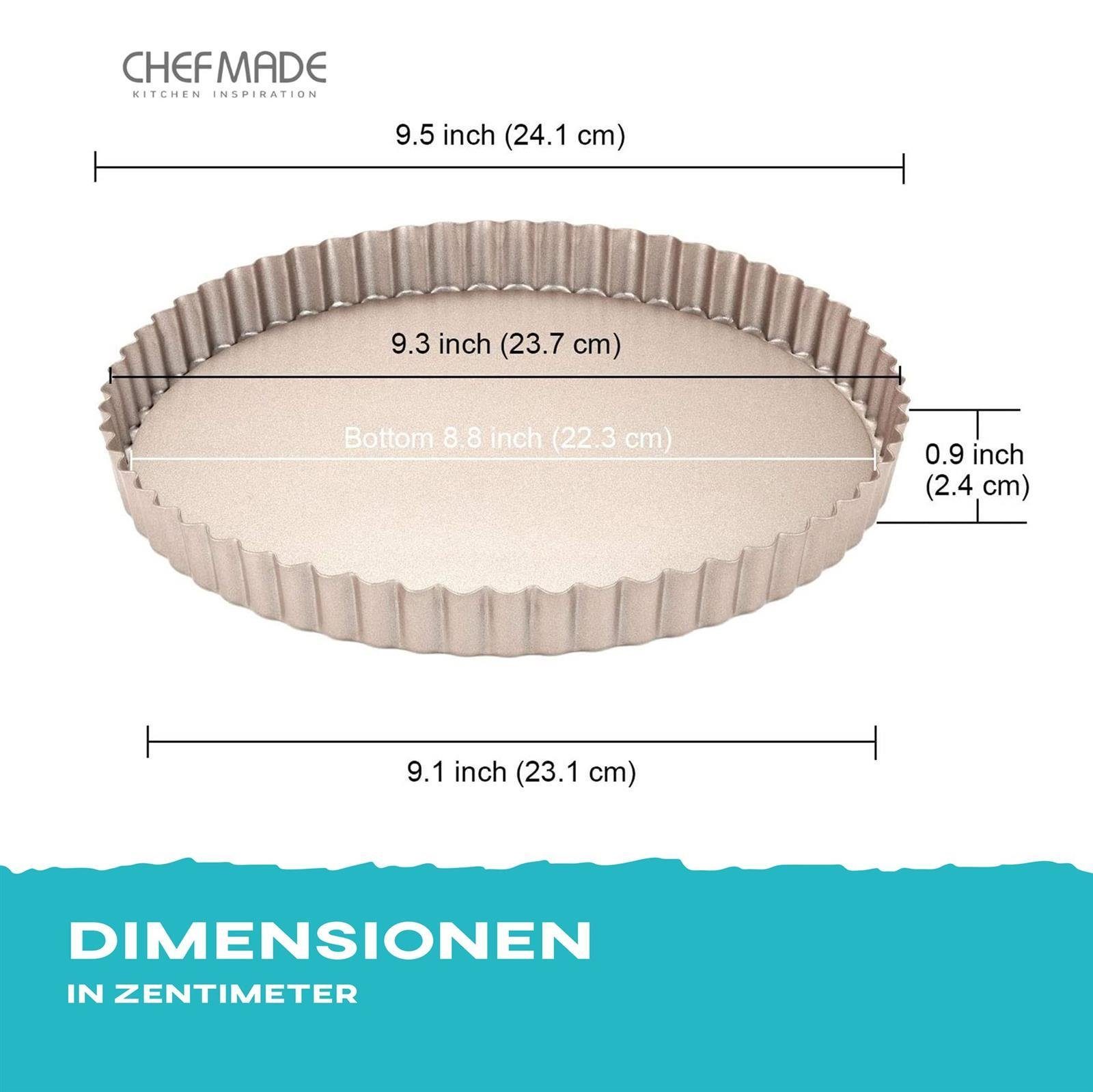 Chefmade Tarteform Kuchenform, (CHEFMADE, 24cm Tarteform mit Hebeboden, 240x23mm, Champagnergold, antihaft- & silikonbeschichtet, Quicheform, mit Hebeboden, Pie Form, Hebebodenform, Obstkuchenform, Karbonstahl 2-tlg), Tarteform mit Hebeboden - Quiche