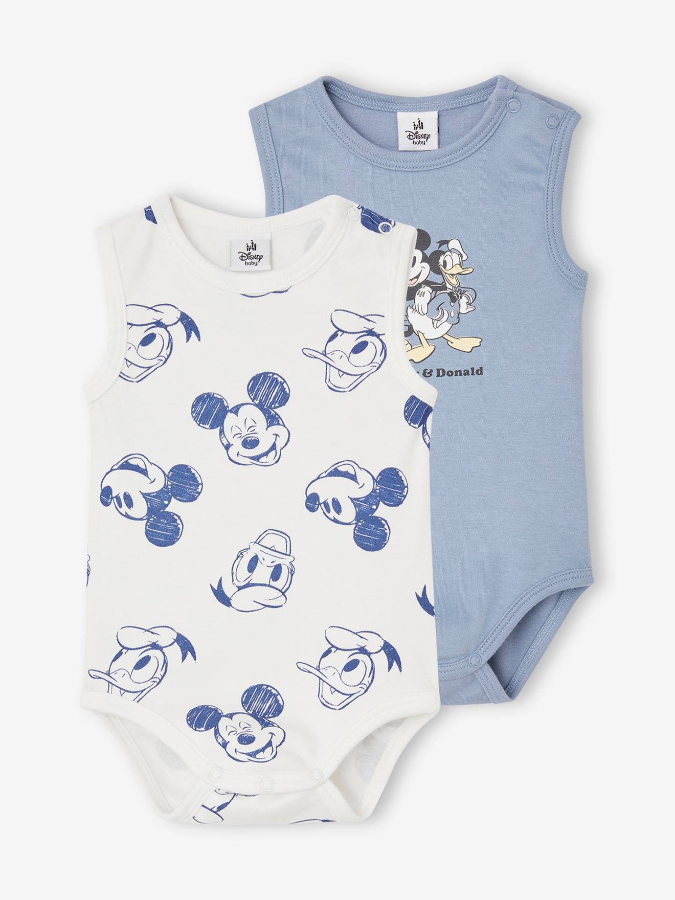 Mickey 2er-Pack ärmellose Baby Bodys Disney MICKY MAUS - himmelblau