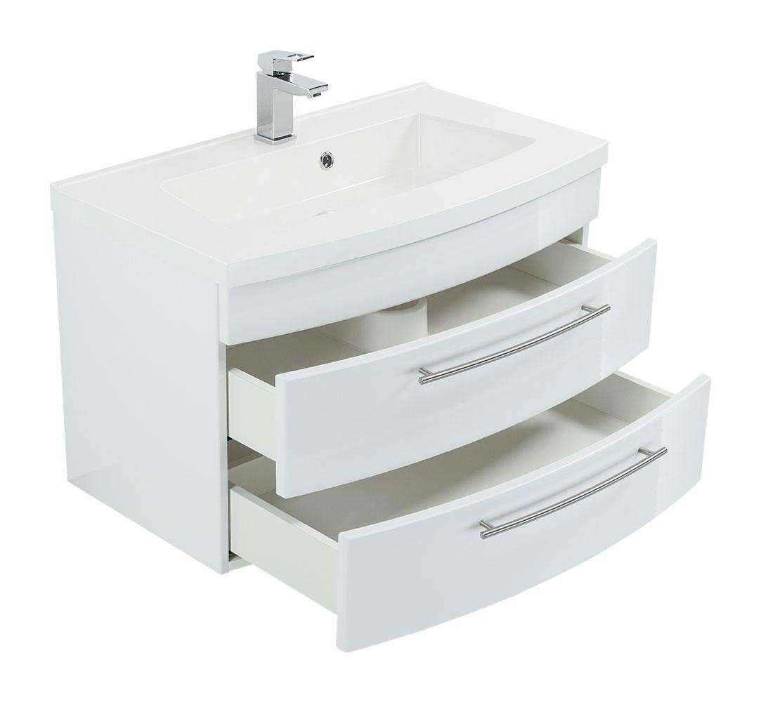 Posseik Badmöbel Luna 80 mit runder Front weiss hochglanz