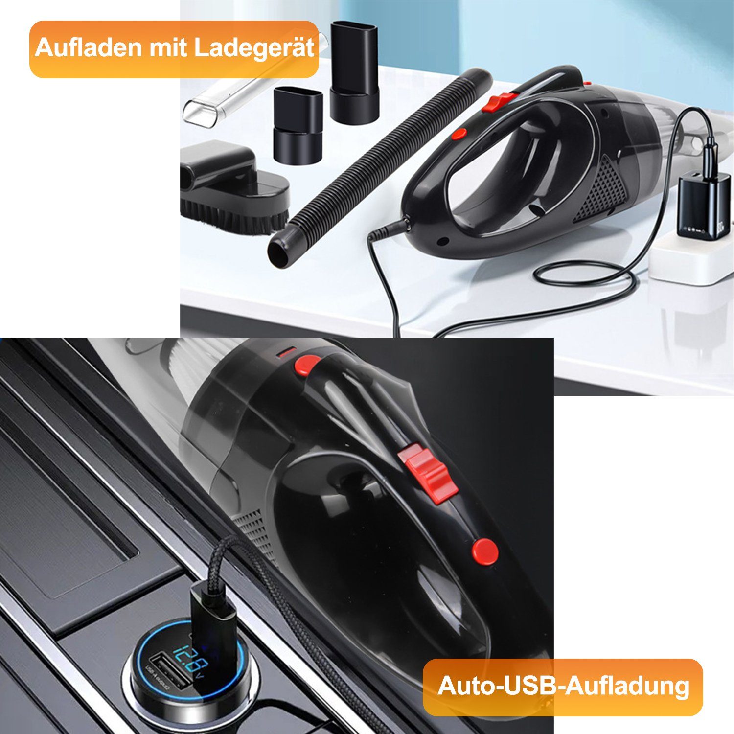 Kpaloft Akku-Handstaubsauger 120W Kabelloser Autostaubsauger, Tragbarer Handsauger, 2000mAh LED-Staubsauger, Nass & Trocken, für Tierhaare, Auto, Haus
