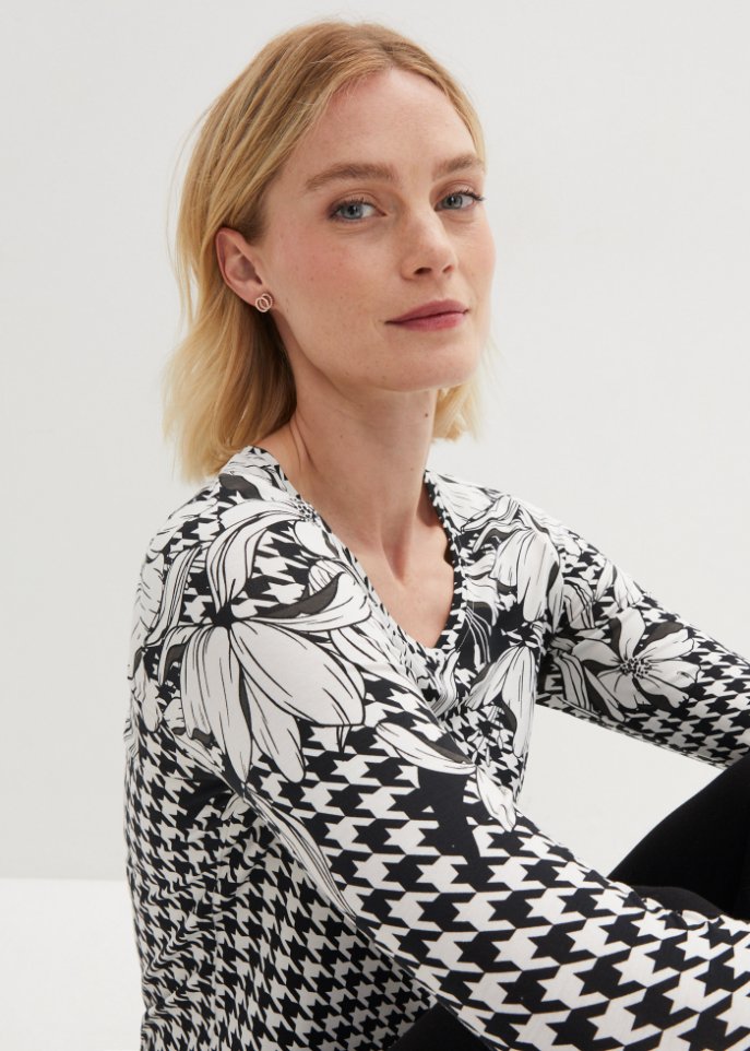 Langarmshirt im Hahnentritt-Design