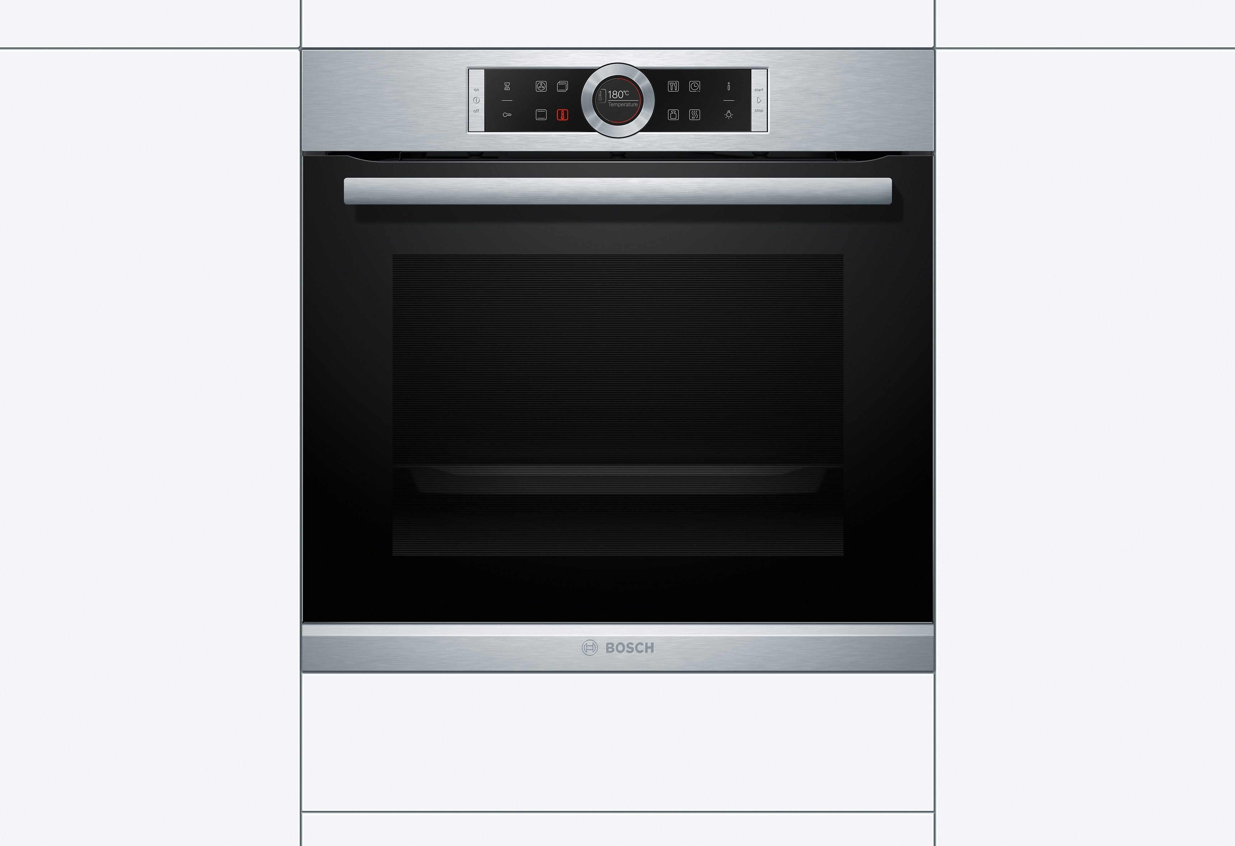 BOSCH Einbaubackofen Serie 8 HBG635B, mit Teleskopauszug nachrüstbar, ecoClean Direct, mit Pizzastufe