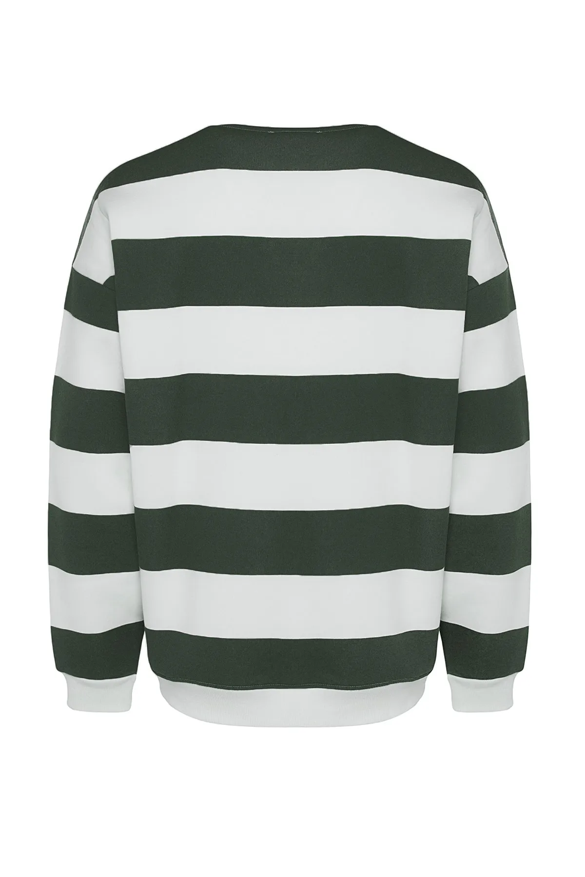 Trendyol Collection  Grünes Unisex-Sweatshirt aus Baumwolle in Übergröße/weitem Schnitt mit gestreiftem Fleece TMNAW24SW00098