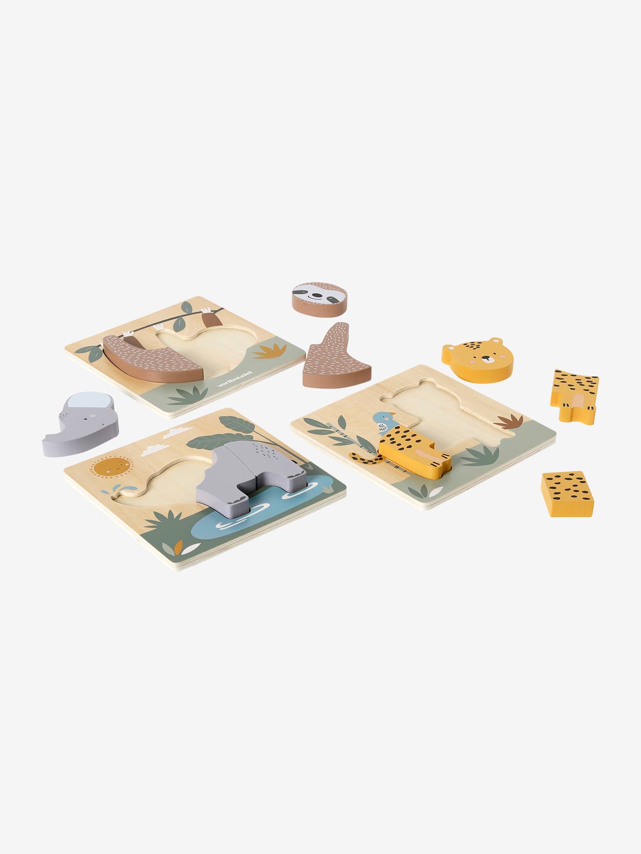 Vertbaudet 3er-Set Baby Puzzles TANSANIA aus Holz FSC - gelb