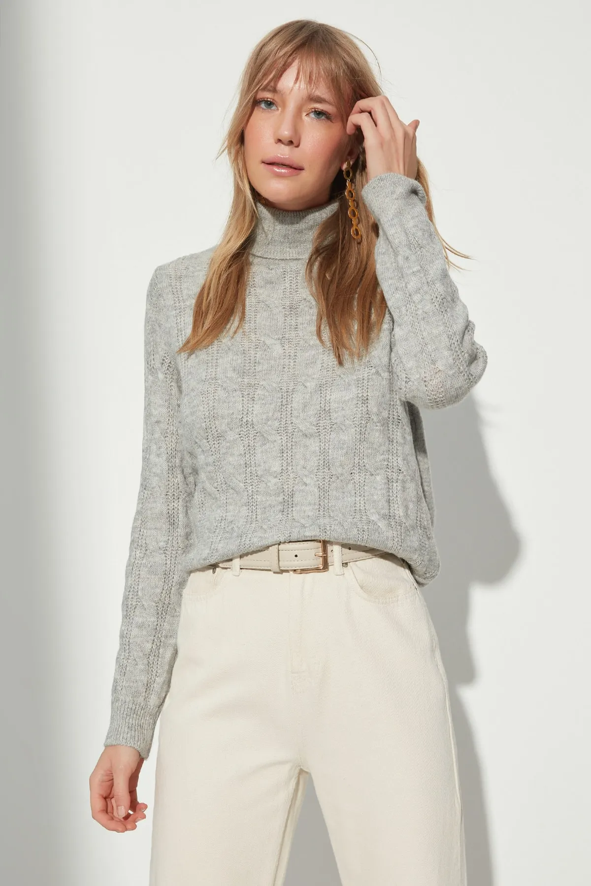 Trendyol Collection  Grauer Rollkragenpullover aus Wolle TWOAW23KZ01400