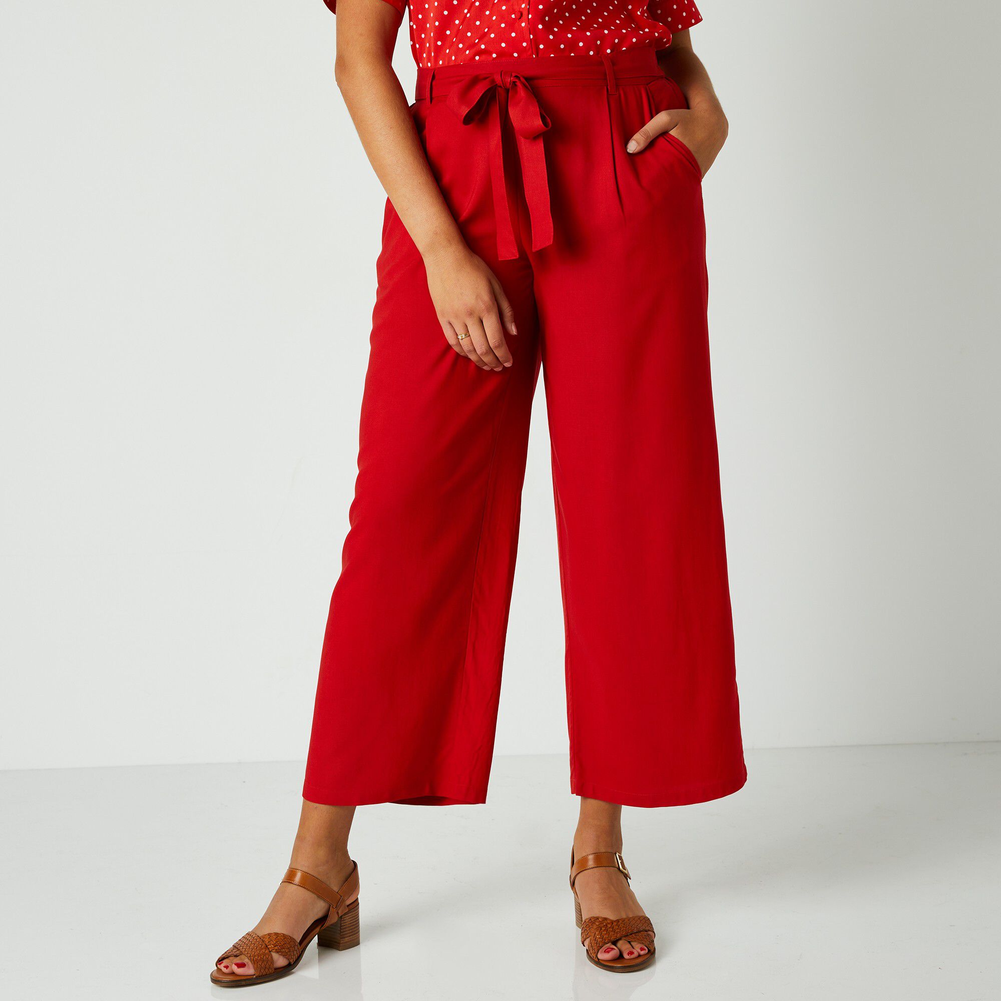 Pantalon raccourci large uni