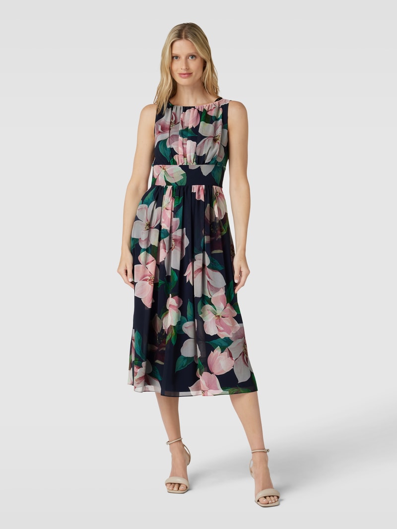 Cocktailkleid mit floralem Muster in dunkelblau