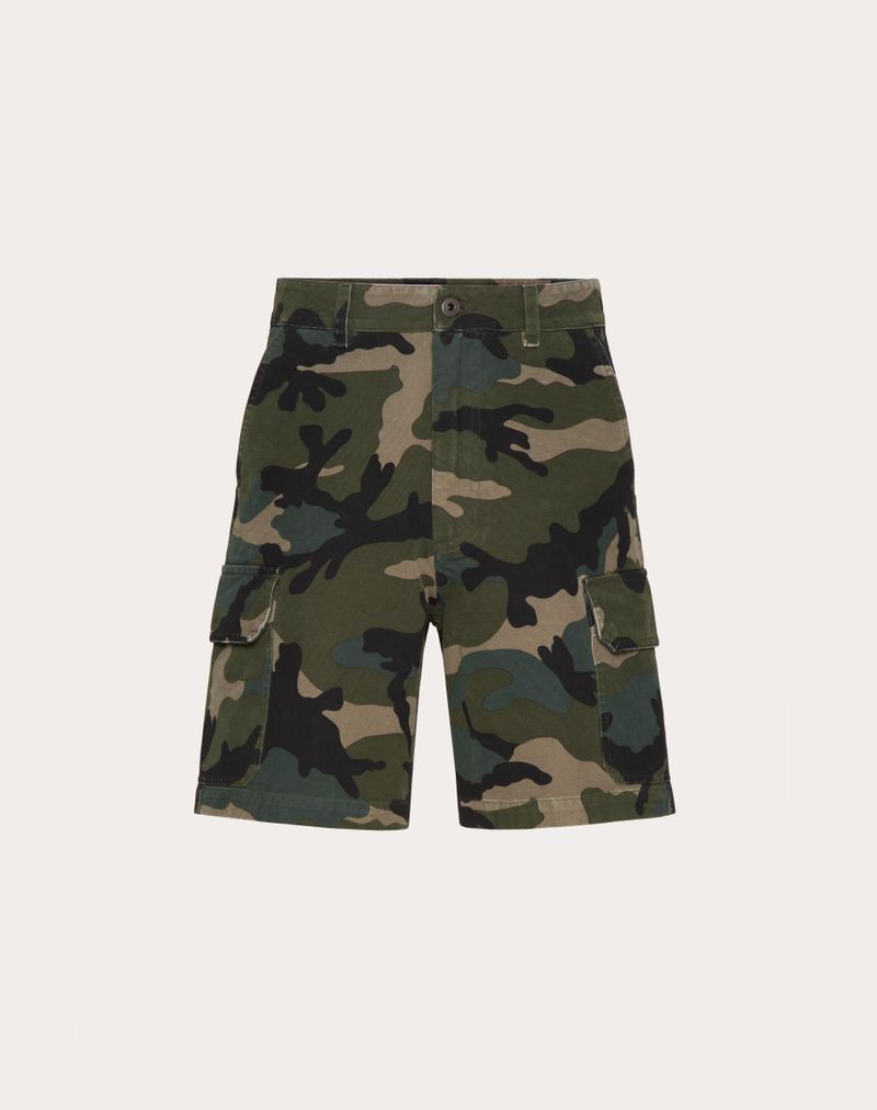 Bermudashorts i bomuld med metallisk camouflageprint og EV-detaljer