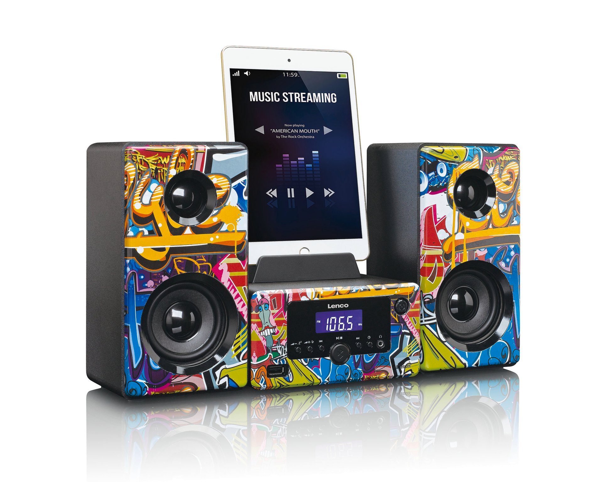 Lenco MC-020 Mikro-Stereoanlage mit FM-Radio und Bluetooth Microanlage (FM-Tuner, 5 W)