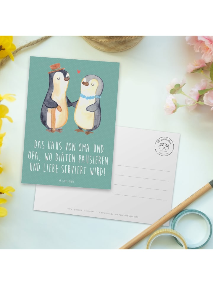 Mr. & Mrs. Panda Postkarte Großelternliebe mit Spruch in Meeresbrise günstig kaufen onesize