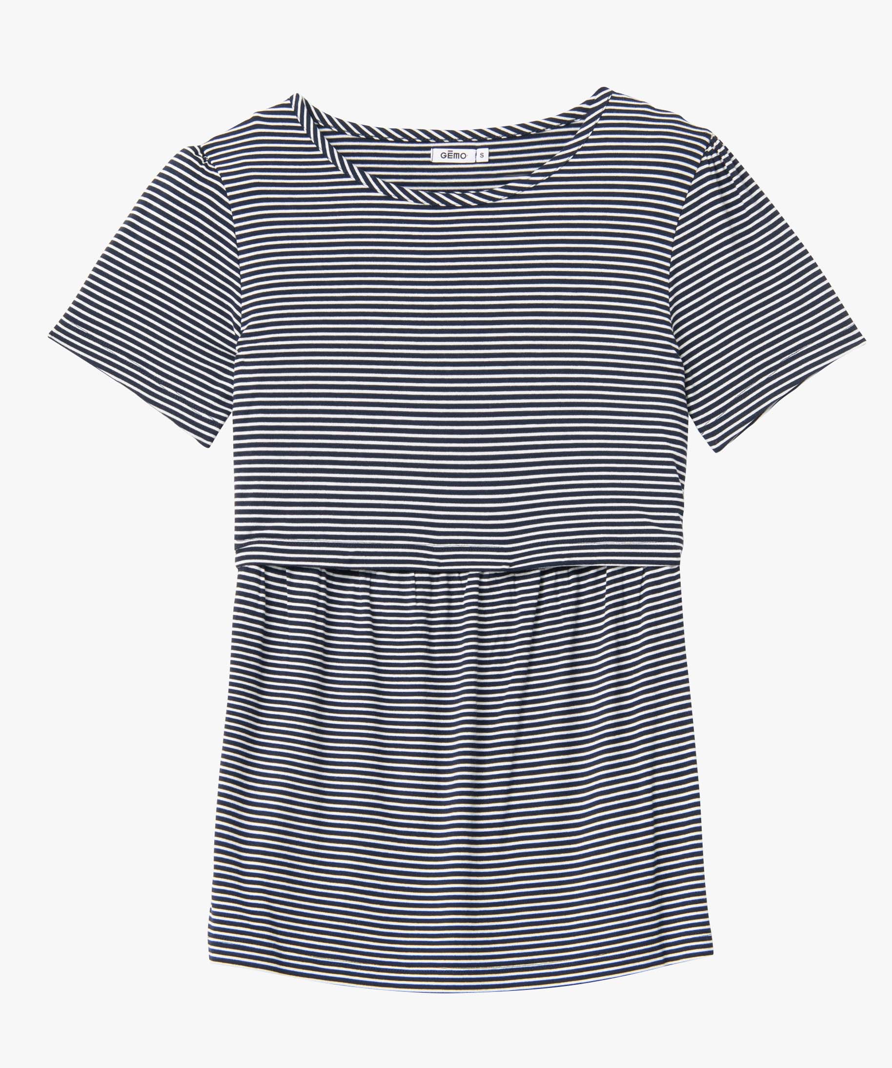 Tee-shirt d’allaitement rayé à manches courtes marine | GEMO