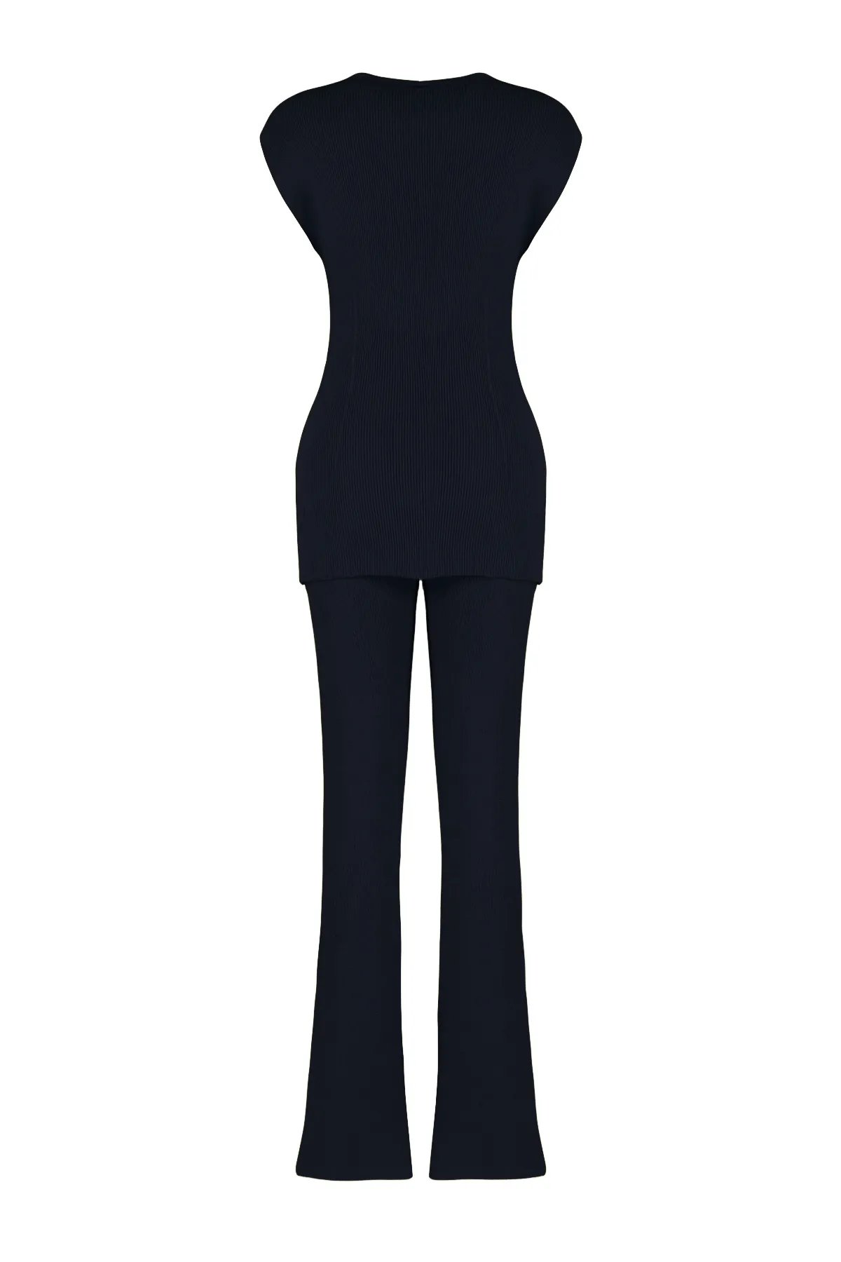 Trendyol Collection  Marineblaues Set aus dünner Bluse und Hose aus Baumwolle, Strickoberteil und -unterteil TWOSS24AU00115