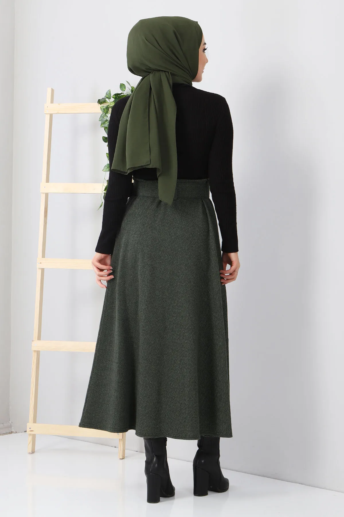 Tesettür Dünyası  Mevlana-Rock mit Fischgrätenmuster Tsd0047 Khaki
