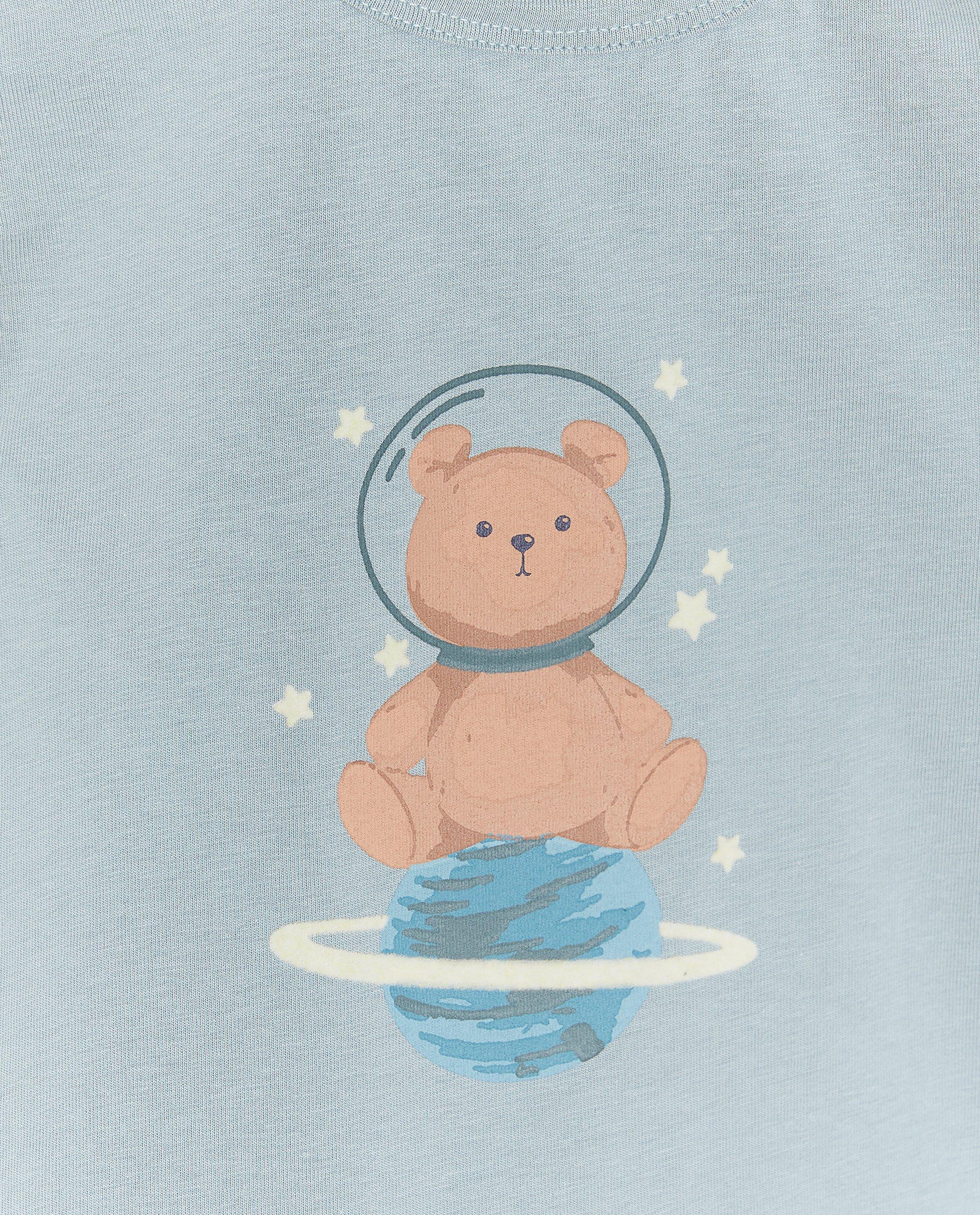 Pijamale Cuddles and Smiles cu imprimeu albastru cu ursuleți de pluș